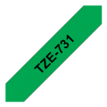 TZe-731 Nhãn tiêu chuẩn, chữ đen trên nền xanh lá 12 mm