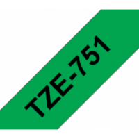 TZe-751 Nhãn tiêu chuẩn, chữ đen trên nền xanh lá 24 mm