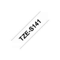 TZe-S141 Nhãn siêu dính, chữ đen trên nền trong 18 mm