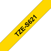 TZe-S621 Nhãn siêu dính, chữ đen trên nền vàng 9 mm