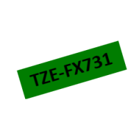 TZe-FX731 Nhãn siêu dẻo, chữ đen trên nền xanh lá 12 mm