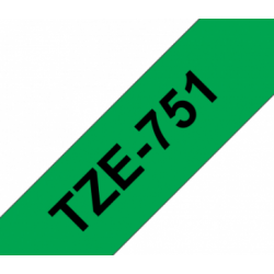 TZe-751 Nhãn tiêu chuẩn, chữ đen trên nền xanh lá 24 mm