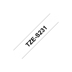 TZe-S231 Nhãn siêu dính, chữ đen trên nền trắng 12 mm