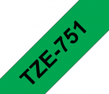 TZe-751 Nhãn tiêu chuẩn, chữ đen trên nền xanh lá 24 mm