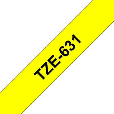 TZe-631 Nhãn tiêu chuẩn, chữ đen trên nền vàng 12mm