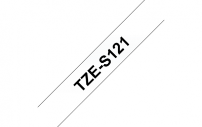 TZe-S121 Nhãn siêu dính, chữ đen trên nền trong 9 mm