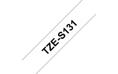 TZe-S131 Nhãn siêu dính, chữ đen trên nền trong 12 mm