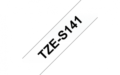 TZe-S141 Nhãn siêu dính, chữ đen trên nền trong 18 mm