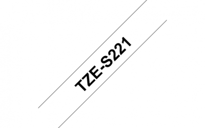 TZe-S221 Nhãn siêu dính, chữ đen trên nền trắng 9 mm