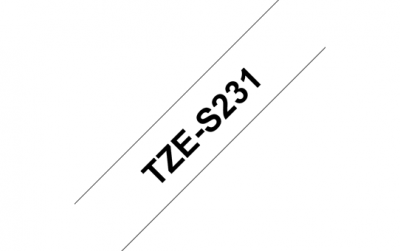 TZe-S231 Nhãn siêu dính, chữ đen trên nền trắng 12 mm