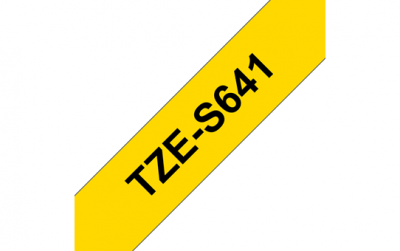 TZe-S641 Nhãn siêu dính, chữ đen trên nền vàng 18 mm
