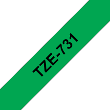 TZe-731 Nhãn tiêu chuẩn, chữ đen trên nền xanh lá 12 mm