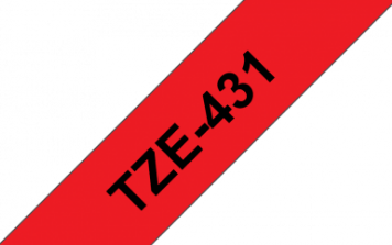 TZe-431 Nhãn tiêu chuẩn, chữ đen trên nền đỏ 12 mm